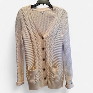 Vintage Gap Women’s Cream Cable Knit Cardigan with Pockets size Medium